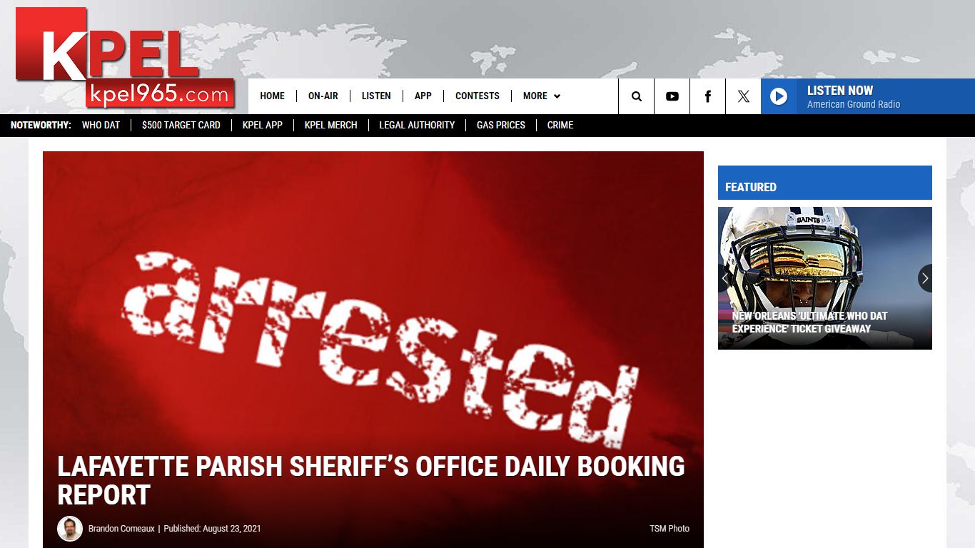 Lafayette Parish Sheriff’s Office Daily Booking Report - KPEL 96.5